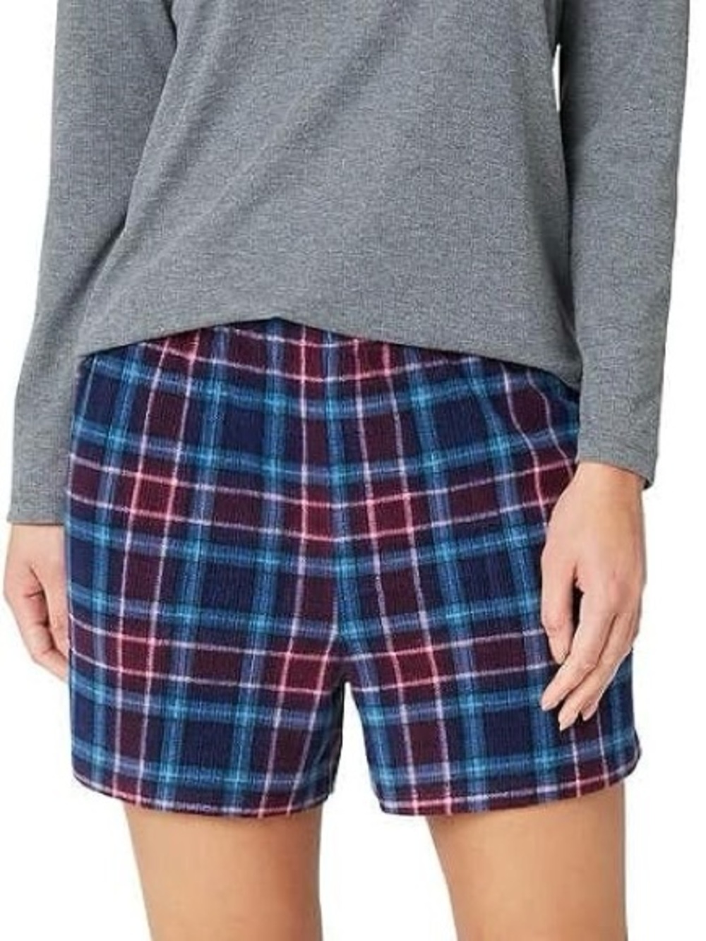 Eddie Bauer Women's Size Medium Navy Burgundy Plaid Lounge Pajama Sleep Shorts